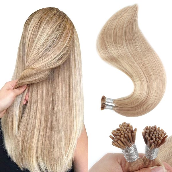 Sixstarhair I Tip Hair Extensions Dirty Blonde with Bleach Blonde Highlights Color 18/613 Cold Fusion Hair Extensions Real Human Hair 50g/Pack Keratin Hair Extensions 22 Inch Itip Hair Extensions