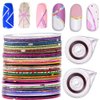 Beuniar Nail Striping Tape Line 40 Rolls Multicolor Glitter Matte Texture Decal Nails Art Adhesive Sticker Foil with 2Pcs Tape Roller Dispenser Holder