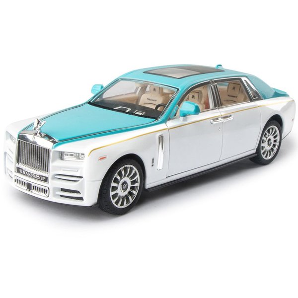 Toy Car Rolls-Royce 1/24 Blue Phantom Alloy Collectibles Diecast Vehicles Model with Sound and Light