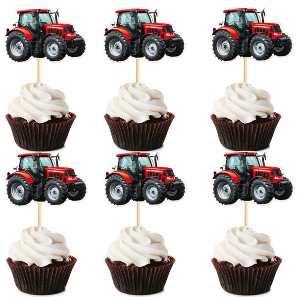 Ercadio 24 PCS Tractor Cupcake Toppers Boy's Birthday Cupcake Toppers Decoration of Farm Party Decoration Tractor Theme Party Decorations Supplies