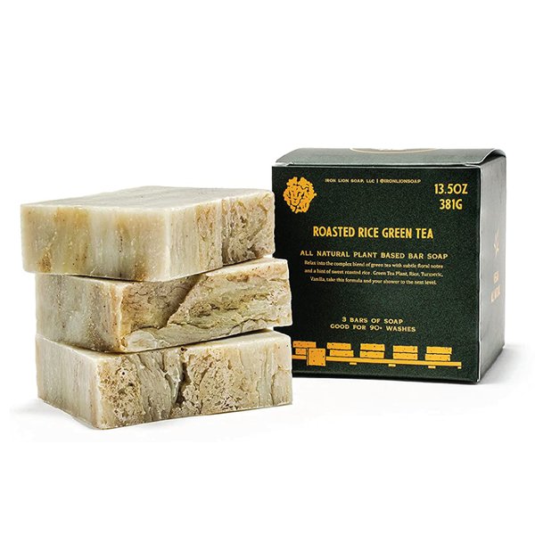 Iron Lion Soap - Roasted Rice Green Tea Organic Soap Bar - Made in USA - Plant Based, Vegan, Cold Process Handmade Soap - Moisturizing Bath Soaps for All Skin Types - (3 Pack)