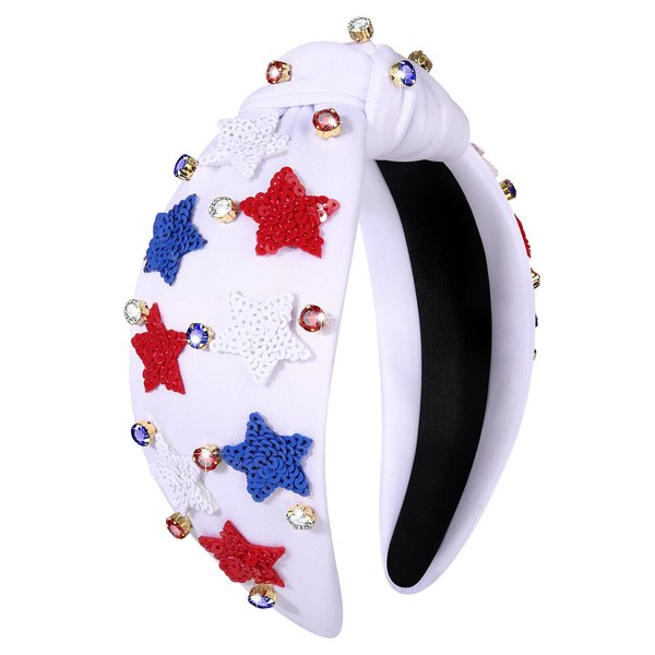 boderier 4th of July Headband Beaded Sequin Star Headband Jeweled Crystal Embellished Knotted Headband USA American Flag Headband Holiday Acessories