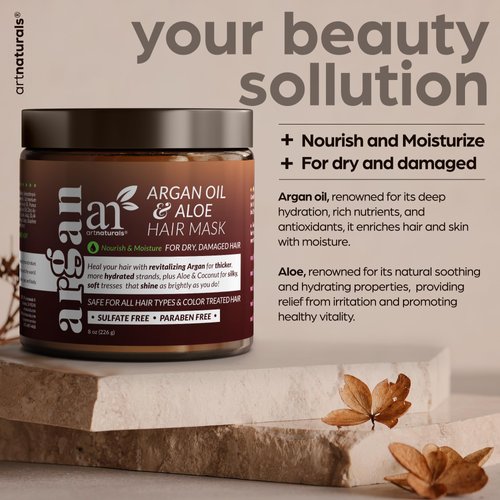 Artnaturals Argan Hair Mask Conditioner - (8 Oz/226g) - Deep Conditioning Treatment - Organic Jojoba Oil, Aloe Vera & Keratin - Repair Dry, Damaged, Color Treated, Natural Hair Growth - Sulfate Free
