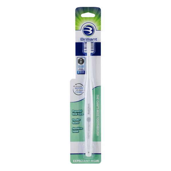 Brilliant Expectant Mom Toothbrush- Extra Soft Toothbrush, 360 Round Head Tooth Brush for Sensitive Teeth and Sensitive Bleeding Gums for Pregnant Moms, Pregnancy Must Haves - White - 1 Count