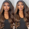 KLAIYI Ombre Brown Highlight Body Wave Human Hair Extensions 3 Bundles of 20 20 20Inch Balayage Honey Blonde Virgin Hair Weaves for Women Double Wefts Wavy Remy Hair with Dark Roots Sew In Piano Color