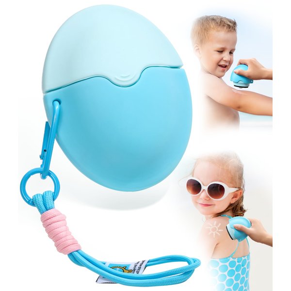 Sunscreen Applicator For Kids, Adults & Families - BPA Free & Refillable, Sunblock Buddy Brush Set with Protective Caps, Sun Lotion Applicator Sun Cream Brush (Blue)