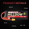 Hilldow 14.8V Lipo RC Battery 4S 85C 2200mAh Lipos Batteries Rechargeable with XT60 Plug for RC Models Airplane Helicopter Remote Control Quadcopter Drone FPV (2 Packs)