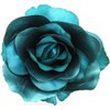4 1/2 inch Shiny Teal Blue Poly Silk Rose Flower Brooch Pin with Locking Bale