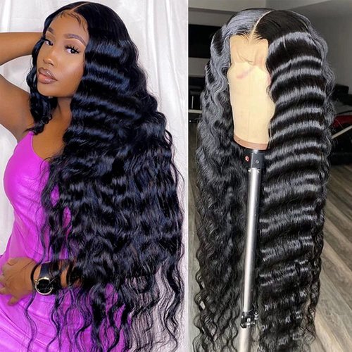 JIETAI 9A HD Transparent T-Part Loose Deep Wave Lace Front Wigs Human Hair for Black Women Wigs 180% Density Lace Front Human Hair Wigs Pre Plucked Bleached Knots with Baby Hair (26 inch)…