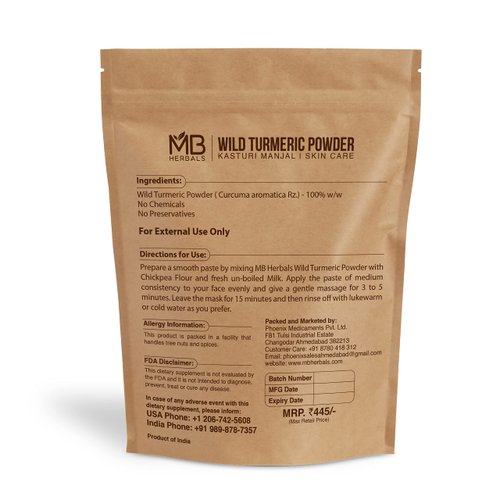 MB Herbals Wild Turmeric Powder 8 oz / 0.5 LB | Organic-Cultivated Kasturi Manjal| Amba Haldi | Kasturi Turmeric | No Preservatives | Chemical Free | for Face Packs & Face Mask