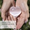 KALIFANO Selenite Heart Worry Stone with Healing & Calming Effects - High Energy Selenita/Satin Spar Love Palm Stone Used for Cleansing and Protection (Information Card Included)