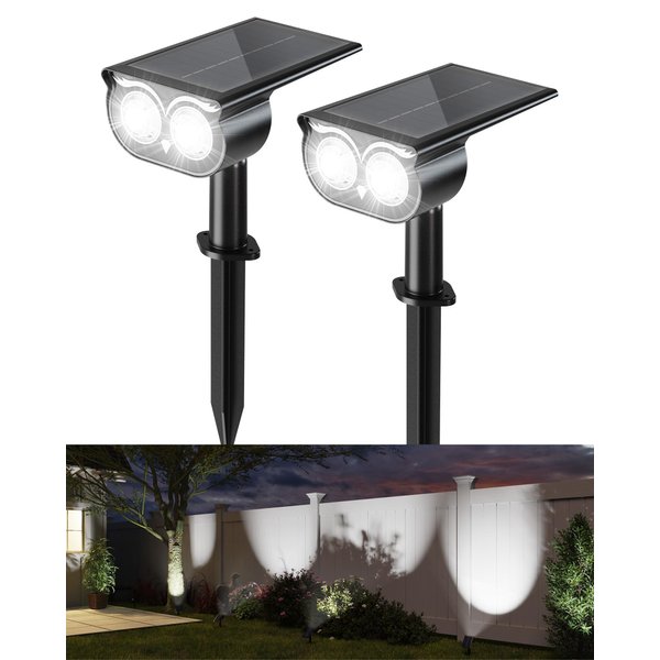 JACKYLED Solar Spot Lights, Owl Face, 3 Modes Bright LED Solar Lights for Outside, 2 Pack Landscape Lighting IP65 Waterproof for Garden, Yard, Driveway, Pathway, Walkway, Cool White Light