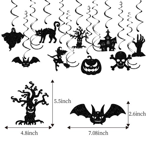 Halloween Black Creepy Vintage Party Decorations - 13Pcs Hanging Streamers Garland,Bat Witch Ghost Swirl Ceiling Outdoor Indoor Wall Decor Party Props,Porch Room Scary Supplies Hugtmr