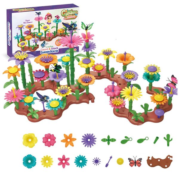 AKANYA Upgrade Blocks Toys Flower Garden for Girls Toys STEM, Educational Toy Gardening Pretend Play Set Upgrade DIY Flower Stacking Toys for Kids Preschool 90PCS