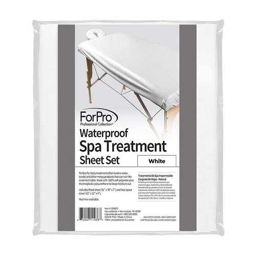 ForPro Professional Collection Waterproof Massage Table Cover, Protective Spa Treatment Sheet Set for Massage Tables, Machine Washable, Includes Massage Fitted Sheet and Face Rest Cover, White