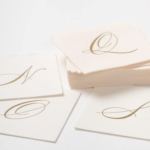Caspari White Pearl & Gold Paper Linen Boxed Cocktail Napkins in Letter F - Pack of 30 (2900CG.F)