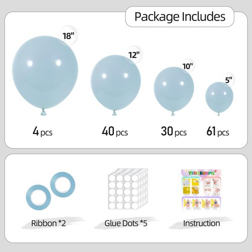 135pcs Dusty Blue Balloons Different Sizes 18" 12" 10" 5" Blue Latex Balloon Garland Arch Kit for Birthday Baby Shower Wedding Anniversary Graduation Party Decorations (27-Dusty Blue)