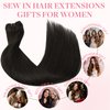 GOO GOO Sew in Hair Extensions Real Human Hair, Weft Hair Extensions Human Hair, 2 Dark Brown 20 Inch-105g, Weft Bundles Straight Silky Remy Hair