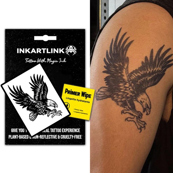 INKARTLINK semi-permanent temporary tattoos, realistic tattoos, suitable for domineering men's tattoos, waterproof and non-reflective, exquisite packaging, unique design(Eagle preying)