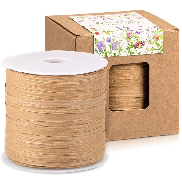 Whaline 229 Yards Raffia Paper Ribbon Christmas Kraft Craft Packing Paper Twine for Festival Gifts, DIY Decoration and Weaving, 1/4 inch Width