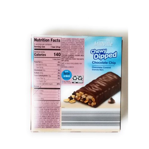 Millville Chewy Dipped Chocolate Cover Granola Bar (Chocolate Chip)