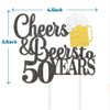 Cheers & Beers to 50 Years Cake Topper, Happy 50th Birthday Cake Topper, 50th Anniversary Party Supplies, Black Glittery