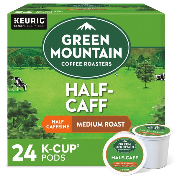 Green Mountain Coffee Roasters Half Caff, Single-Serve Keurig K-Cup Pods, Medium Roast Coffee, 24 Count