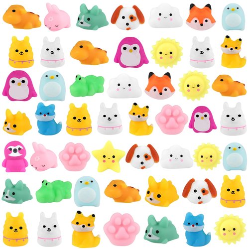 Outee 50 Pcs Mochi Toys Party Favors for Kids Kawaii Animal Toys Bulk Mochi Animals Toys for Animals Cat Fidget Toys with Gift Box Cute Stuff Goodie Bags Stress Toys