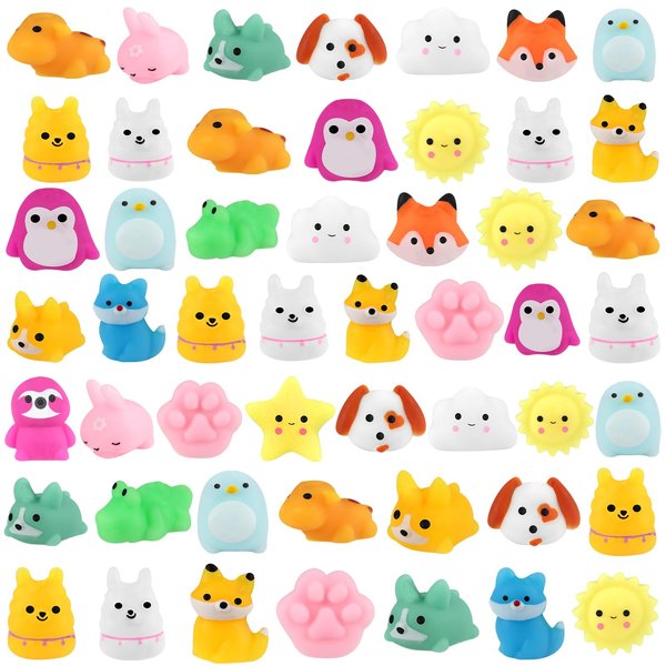 Outee 50 Pcs Mochi Toys Party Favors for Kids Kawaii Animal Toys Bulk Mochi Animals Toys for Animals Cat Fidget Toys with Gift Box Cute Stuff Goodie Bags Stress Toys