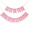 Happy Birthday Banner Pink, Pre-assembled Reusable Imitated Burlap Birthday Banner for Women Girls Pink Birthday Party Decorations