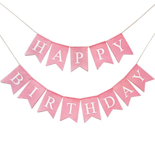 Happy Birthday Banner Pink, Pre-assembled Reusable Imitated Burlap Birthday Banner for Women Girls Pink Birthday Party Decorations