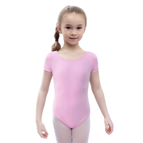 WEGETIT Gymnastics Leotards for Girls Ballet Dance Toddler Outfit Short Sleeve Bodysuit Purple (4-6 Years)