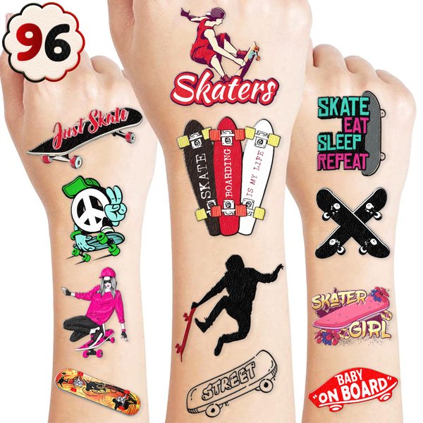Generic Skateboard Temporary Tattoos - Skateboarding 85 PCS Sports Themed Stickers for Kids Birthday Party Supplies, Decorations, Favors, and Prizes - Cute Gifts for Boys and Girls, Blue