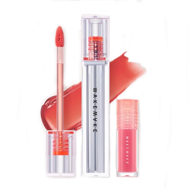 WAKEMAKE Glowing Tint, Dewy Gel Glow Tint, Dewy Syrub Oil Set, Korean Lip Tint Set 4.8g/ 0.16 Fl Oz (03 CHILL UP CORAL) (Pack of 2)