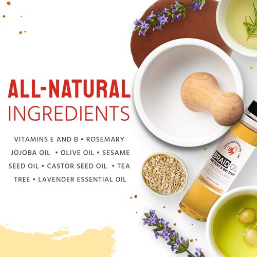 Glammed naturally oil - Braid oil and Scalp oil for hair growth, anti itch, locs, tension relief, dandruff and Dry Scalp Treatment, 4 Oz