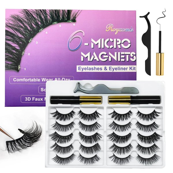 Royaomis 10 Pairs Cat-Eye Magnetic Lashes With Eyeliner Natural Looking, 3D Magnetic Eyelashes Natural Look With Eyeliner, Fake Eyelashes Magnetic, Eye Lashes Pack Natural Magnetic Eyelashes
