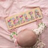Personalized Wooden Name Puzzle for Kids, Handmade in USA by Bloom Owl, Custom Baby Gifts for Boys and Girls Christmas or First Birthday, Montessori Toys (Floral Grey)