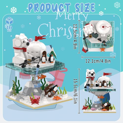 Christmas Polar Bear and Penguin Building Set, Sea Animals Building Kit Compatible with Lego Winter Village, Includes Igloo Fish Crab Sea Animals, Brithday Gift for Boys Girls Aged 8+ (286Pcs)
