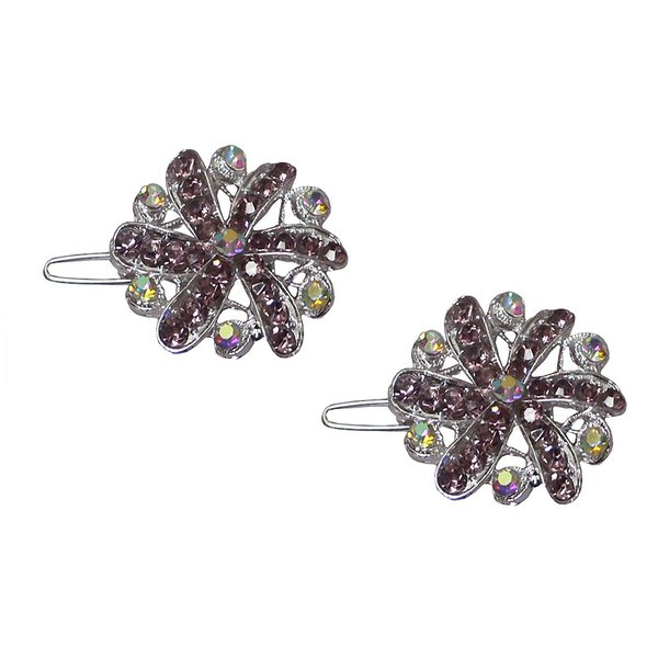 Pair of Small Medallion Snap Clip Barrettes for Women Thin Hair, Young Girls U1719purple