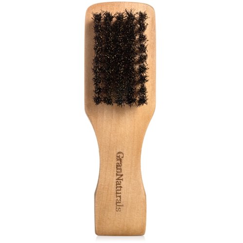 GranNaturals Small Double Sided Boar Bristle Hair Brush for Men - Soft + Medium HairBrush for 360 Waves, Smoothing, Fades, Beards, Barber, Slick Back Hair
