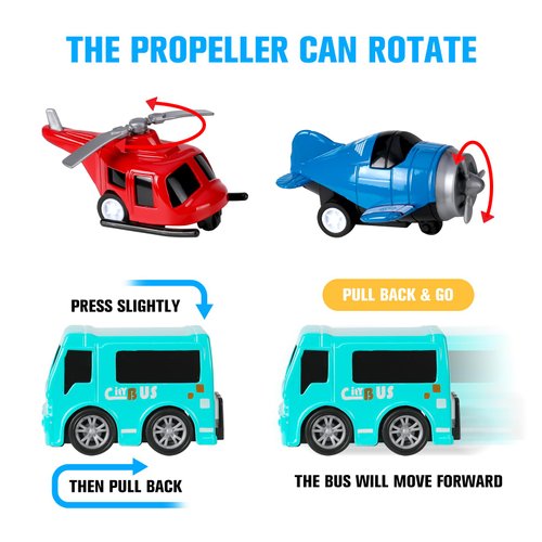 DUNRIOG 18 Pack Assorted Pull Back Cars and Airplanes Toy Set, Mini Die-cast Metal Friction Powered Vehicles Toy for Kids Boys Girls