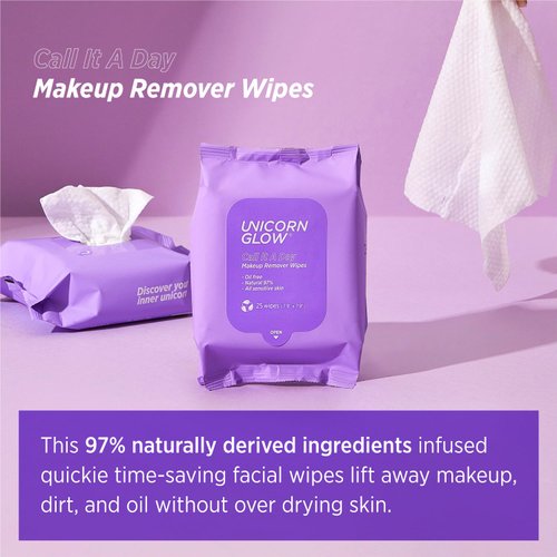 Unicorn Glow Makeup Remover Cleansing Face Wipes + LIP EYE Makeup Remover DUO - XL Oversize Daily Cleansing Facial Towelettes (1 EA+ Oil Free Lip Eye Makeup Remover)