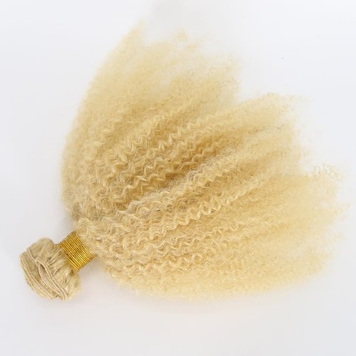 ZigZag Hair Afro Kinky Curly Human Hair Bundle Blonde Color 1pc Afro Curly Weft Hair Extensions Human Hair (14 Inch, Blonde)