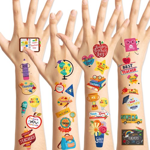 HOWAF 75pcs Teachers Appreciation week Party Stickers Tattoos,10 Sheets Thank You Teacher Tattoos for Teachers Day Party Supplies, Teacher Appreciation Week Waterproof Tattoos Stickers