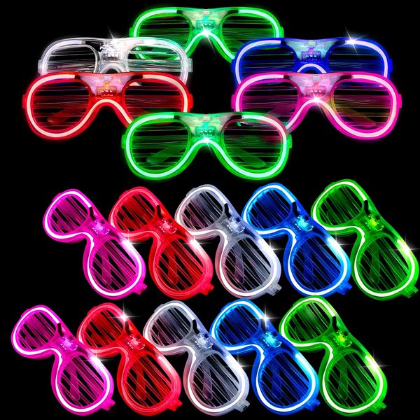 IJRPLM 25 Packs LED Light Up Glasses,LED Glasses for Kids Adults,Neon Glow In The Dark Party Supplies,Party Favors Birthday Halloween Cosplay Party Supplies(5 Colors)