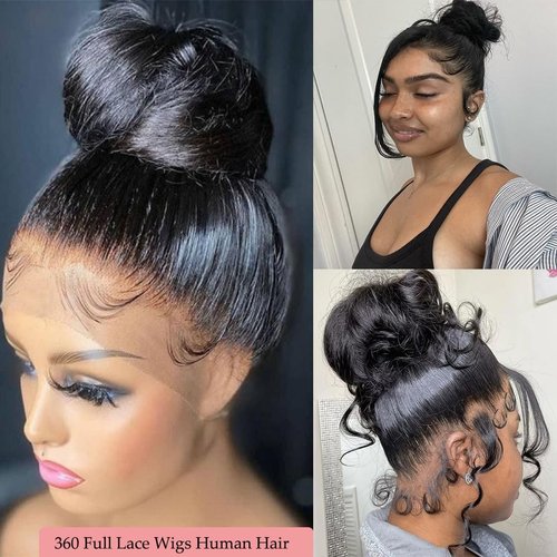 360 Lace Front Wigs Human Hair Pre Plucked Body Wave 360 Full Lace Frontal Human Hair Wigs for Black Women Hd Lace Wig with Baby Hair Around Natural Color (22 Inch)