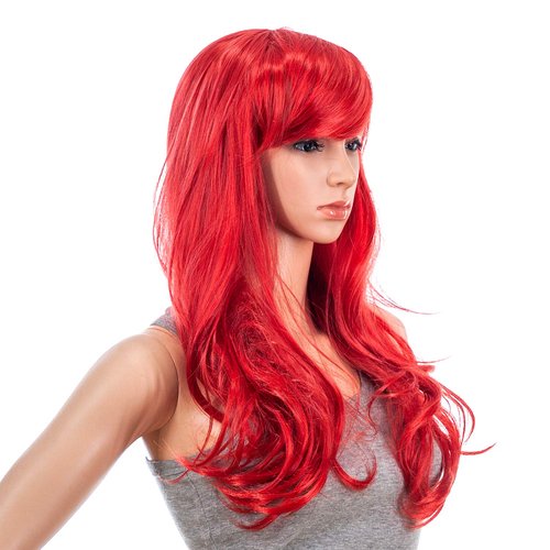 SWACC 26-Inch Long Curly Wave Cosplay Synthetic Wig Colored Hair Piece for Women with Wig Cap (Red)