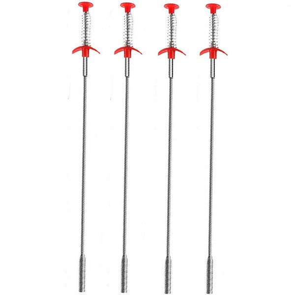 Kaxich Drain Clog Remover, 4pcs Stainless Steel Hair Catcher Clog Remover 23.6 Inch Spring Pipe Dredging Cleaning Tools Drain Relief Sewer Hair Cleaner for Kitchen Sink, Bathroom Tub, Toilet