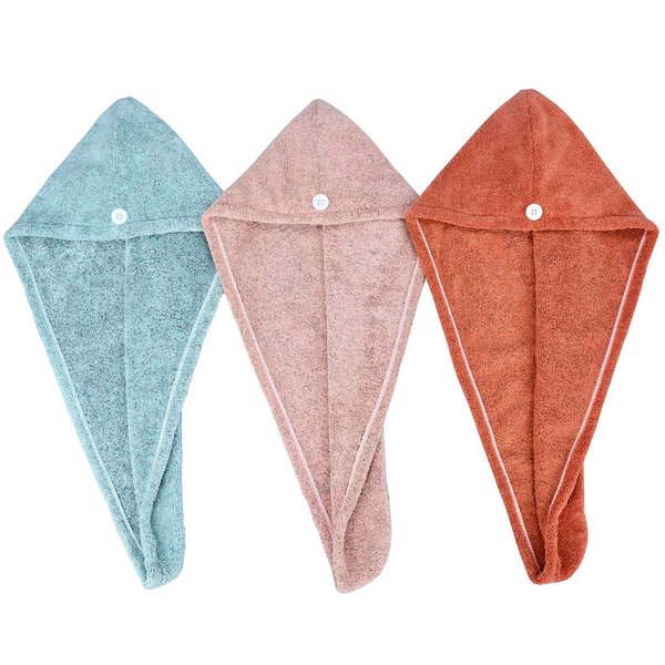 HOPESHINE Hair Towel Twist Microfiber Women's Soft Shower Towels for Curly Hair Turban Wrap Drying Cap Great Gift for Girls 3-Pack