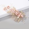 Wedding Hair Combs, Crystal Flwoer Hair Clips Bride Bridesmaid Hair Sides Comb Rhinestone Barrettes, Pearl Flower Hair Pins Hair Accessories for Women Girls (Pink)